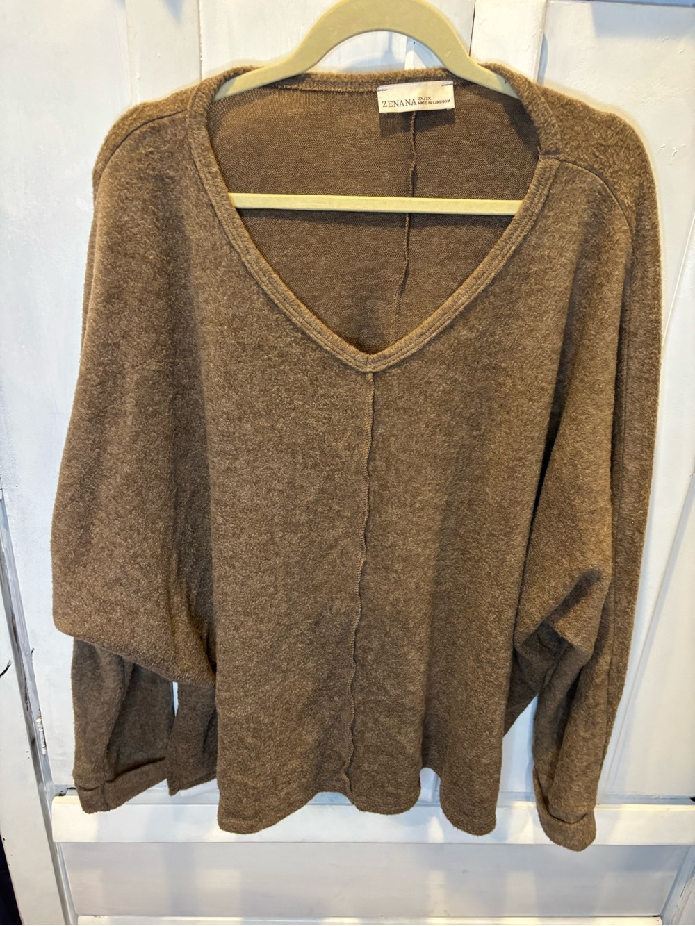 Zenana Outfitters V-Neck Oversized Sweater Brown Taupe